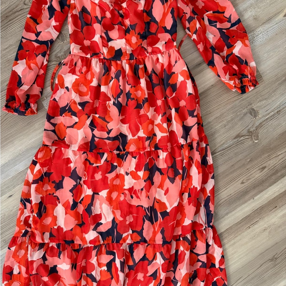 Vibrant Floral Maxi Dress in Red and Pink